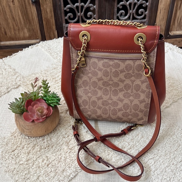 🍁NWT Coach Signature Parker Tan/Rust Backpack Rare Find! Gorgeous!! - Picture 3 of 14